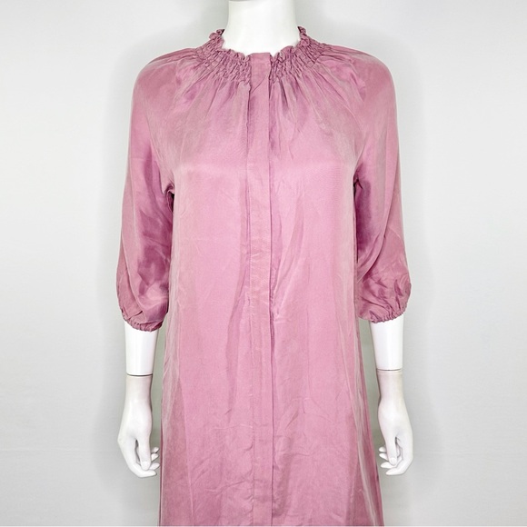 Sewlip Pink Cupro Round Bottom Dress Size XS Smocked Neck Modest Midi Length NEW - Picture 2 of 9